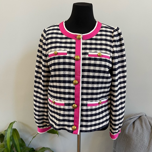 J. Crew Grosgrain-trim jacket in gingham tweed size 14